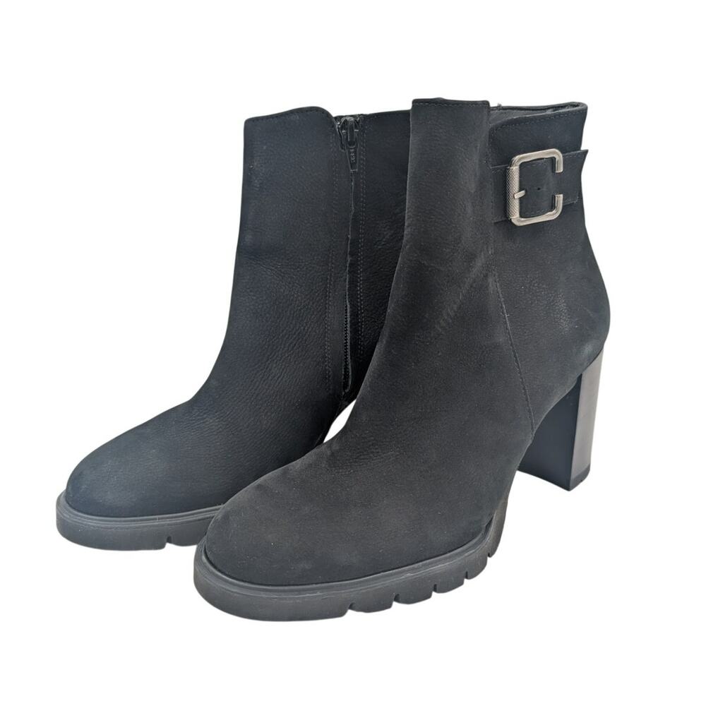 Paul Green Selma Lug Sole Bootie Platform Buckle Black Nubuck Size US8 UK5.5